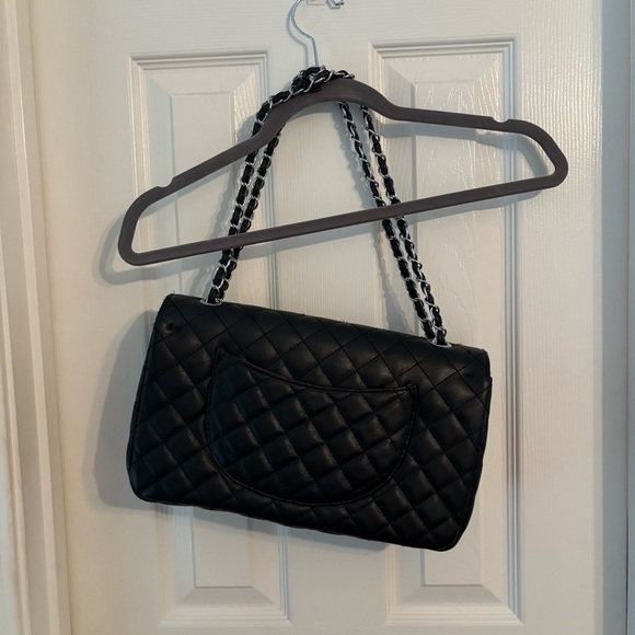 Black Quilted Shoulder Bag with Silver Accents - Picture 2 of 5